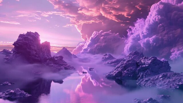 a dreamlike and surrealistic landscape with purple hues