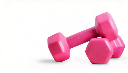 Pink dumbells on white background with copy space