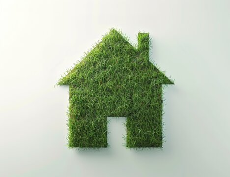 Eco-friendly living concept with green grass house symbol on light background representing sustainable and environmentally conscious housing construction