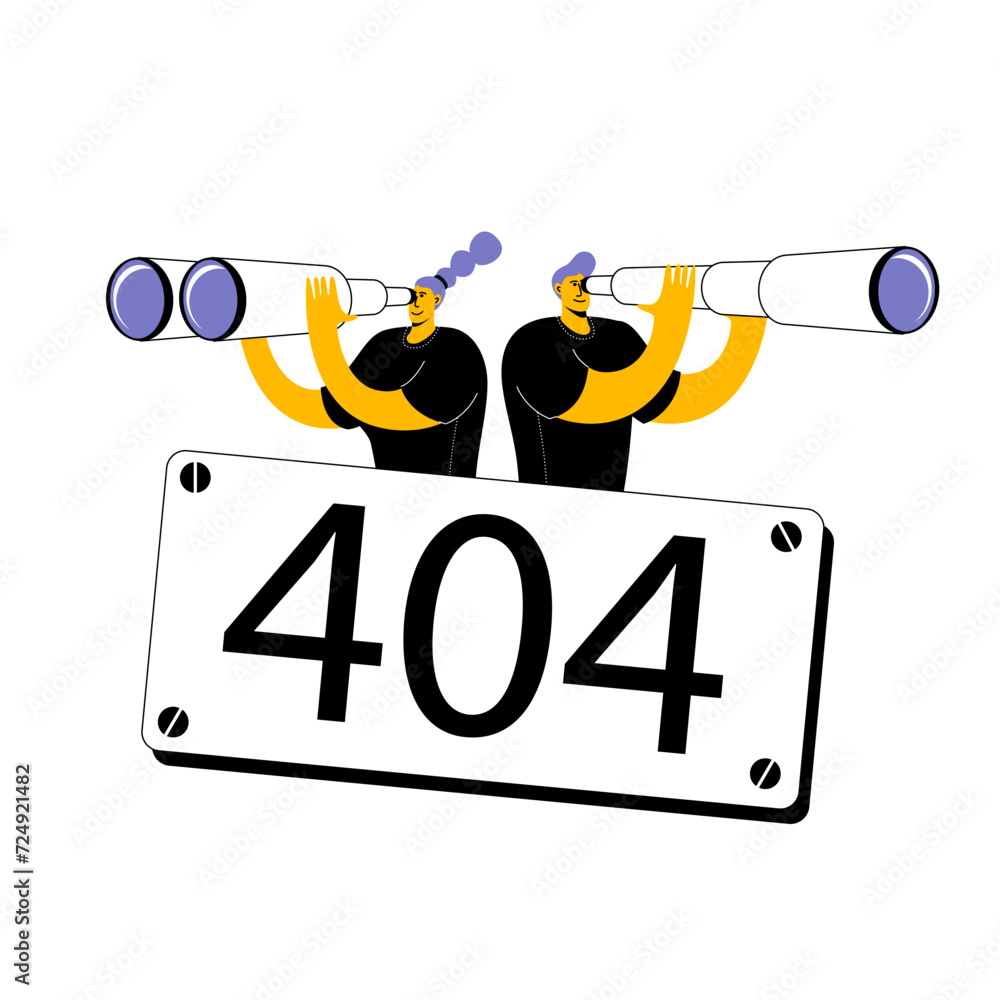 Aufkleber characters with binoculars and a telescope are looking for something. vector illustration on the the