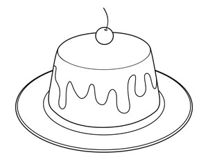 Caramel Pudding Cartoon Vector Illustration BW