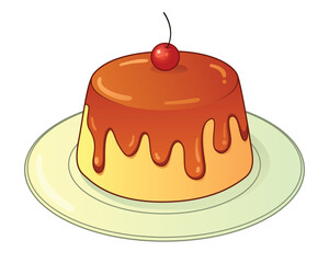 Caramel Pudding Cartoon Vector Illustration