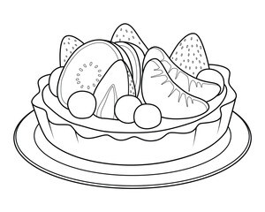 Fruit Tart Cartoon Vector Illustration BW