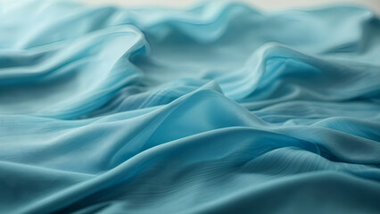 Fototapeta premium Captivating Closeup of Blue Silk Fabric, Like a Sea Waves