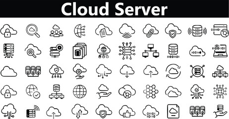 Server could icons line set. data; transfer, connection, Cloud Computing, Hosting and storage,