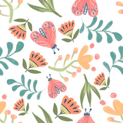 Floral seamless pattern for print, fabric, and wallpaper. Modern hand-drawn flower background.