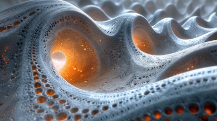 An intricate and mysterious landscape of textured voids, inviting exploration and contemplation in its ethereal purity