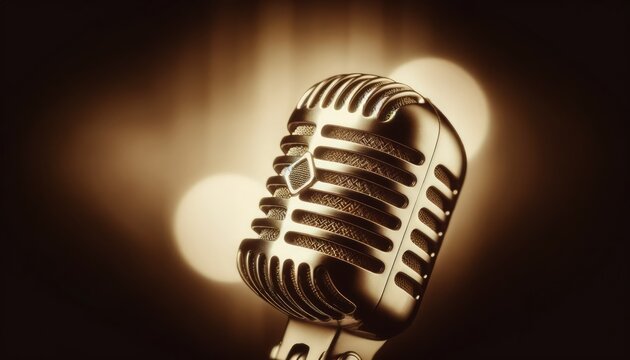 Sepia-Toned Vintage Microphone in Spotlight