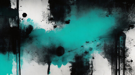 Abstract art painting black aqua teal white. Posters, covers, prints. Abstract wall art. Digital interior art. abstract texture. For design, print, wallpaper, poster, card, mural, rug.