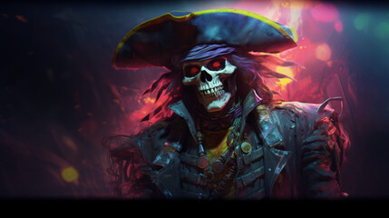 A undead pirate in rainbow colors, halloween motive	