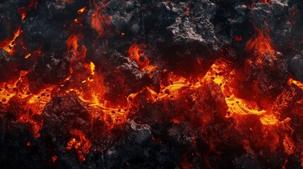 Fototapeta na wymiar Texture concept of molten hot lava passing through rocks scene. AI generated image