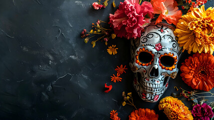 Sugar skull with vivid florals.