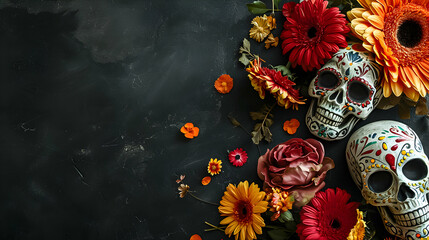 Fototapeta premium Dia de los Muertos festive skulls.