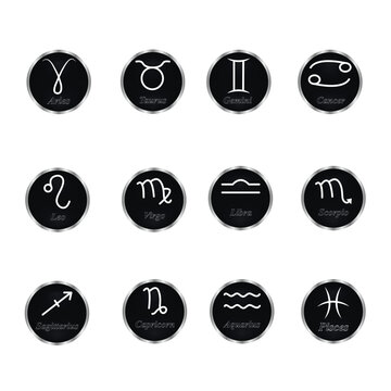zodiac signs on aa black buttons