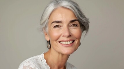 Fototapeta premium Classic beauty with a cheerful smile on a senior woman.