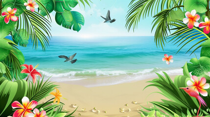 Fototapeta na wymiar illustration of a tropical summer background