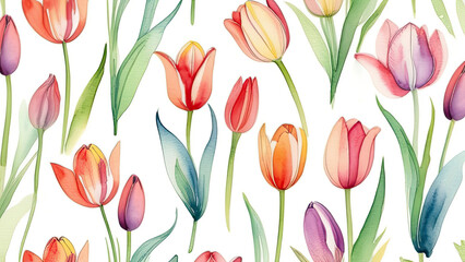Watercolor tulips isolated on white background, Botanical herbal illustration for wedding or greeting card, Wallpaper, wrapping paper design, textile, scrapbooking - obrazy, fototapety, plakaty