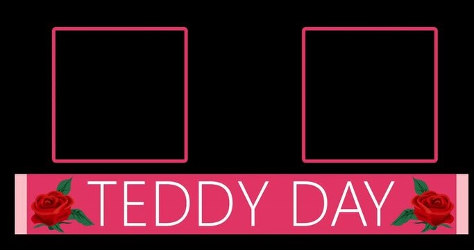 Teddy Day lower third proud, femininity, honeymoon, Engagement, surprise for couple  love, proposal and romance celebration. Marriage, support,date, dinner and valentines day.