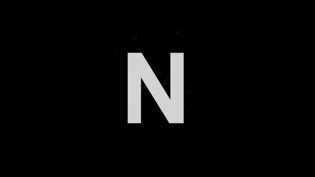 Letter N in blue fire with alpha channel, alphabet with particles