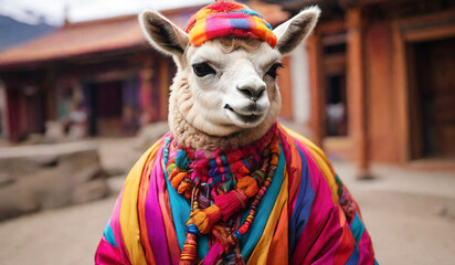 Lama wearing colorful clothes 