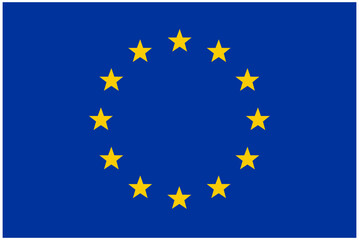 Official standardized flag of the EU in original colors and proportion correctly. Vector illustration, pictogram, icon - obrazy, fototapety, plakaty