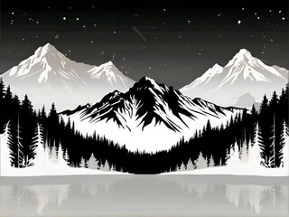 Black silhouette of mountains and fir trees camping adventure wildlife landscape panorama...