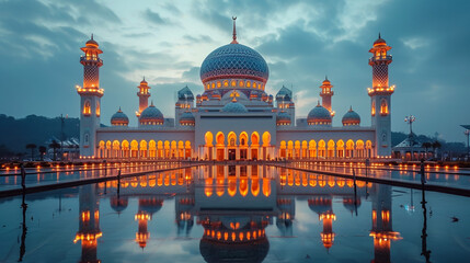 Beautiful View of Jame Asr Hassanil Bolkiah Mosque with Courtyard in Front - Bandar Seri Begawan,...