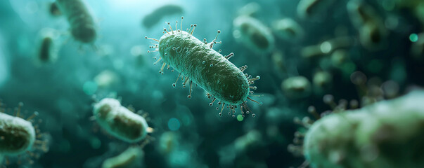illustration of a parasite bacteria, bacillus under the microscope