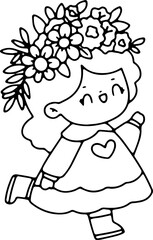 Spring, cute, children and flowers easter bunny hand painted illustration