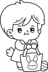 Spring, cute, children and flowers easter bunny hand painted illustration