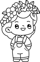 Spring, cute, children and flowers easter bunny hand painted illustration