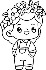 Spring, cute, children and flowers easter bunny hand painted illustration