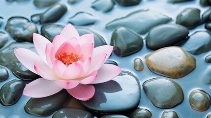 Lotus flower on the pebbles in the water generative ai