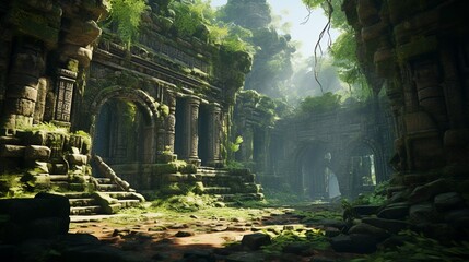 Fototapeta premium Ancient Jungle Temples: Mysteries Hidden in the Lush Wilderness