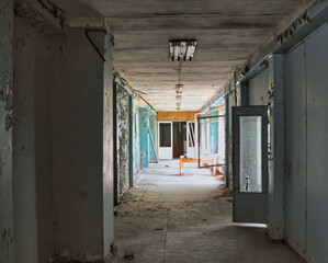 The interior of some abandoned buildings destroyed by time, in the exclusion zone of the city of Pripyat (Ukraine) famous for the Chernobyl disaster