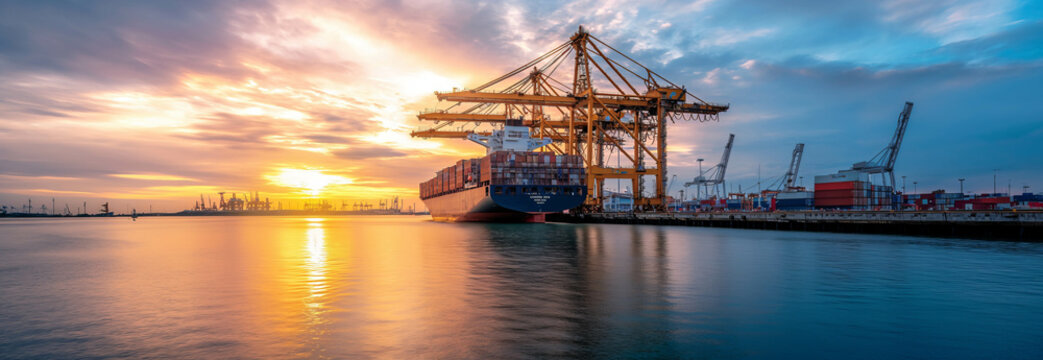 Cargo ship moored at the port.