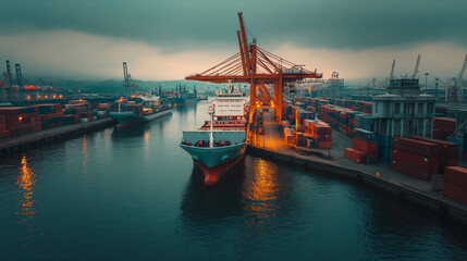Obraz premium Cargo ship moored at the port.