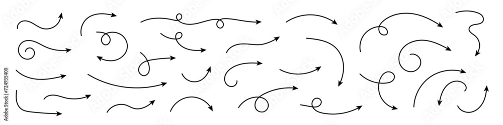 Aufkleber collection hand drawn arrows. set simple curved arrows isolated on white background. collection of p