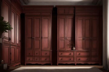 Tuscan Villa Master Bedroom Wardrobe, Vray Style, Neoclassical Simplicity, Contrasting Light and Shadow, Helene Knoop, Wood, Tuscan Red, Classic Modern