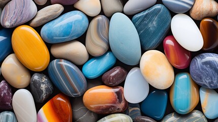 Obraz na płótnie Canvas Multicolor beach stones for crafting on concrete surface