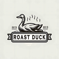 illustration  design logo vintage roast duck - obrazy, fototapety, plakaty
