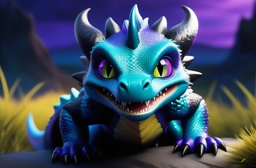 Cute baby dragon purple color. 2024 Chinese New Year, year of the Dragon. Chinese zodiac dragon in modern colorful style acrylic art.