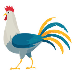 Farm cock icon. Adorable cock animal at dawn. Colorful rooster, poultry farming,  Illustration on white background