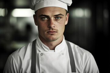 Generative AI picture of professional chef cooker preparing meal in school canteen for children