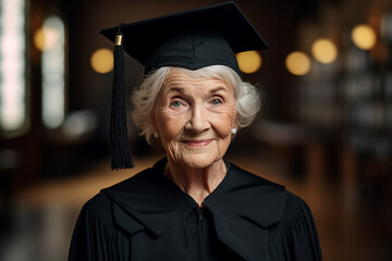 Fototapeta premium AI generated photo picture of happy beautiful mature woman graduating from university in mortarboard cap