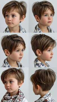 Series of Delightful Photos Capturing a Little Boy with Short Pixie Cuts from Various Angles. Explore the Playful Charm and Versatility of this Cute Hairstyle