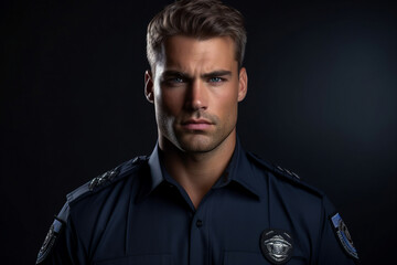 Young man woman working as police officer or cop closeup portrait blurred city background Generative AI