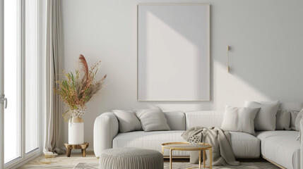 Frame mockup, Living room wall poster mockup. Interior mockup with house background. Modern interior design. 3D render