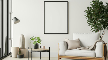 Frame mockup, Living room wall poster mockup. Interior mockup with house background. Modern interior design. 3D render