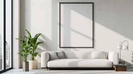 Frame mockup, Living room wall poster mockup. Interior mockup with house background. Modern interior design. 3D render